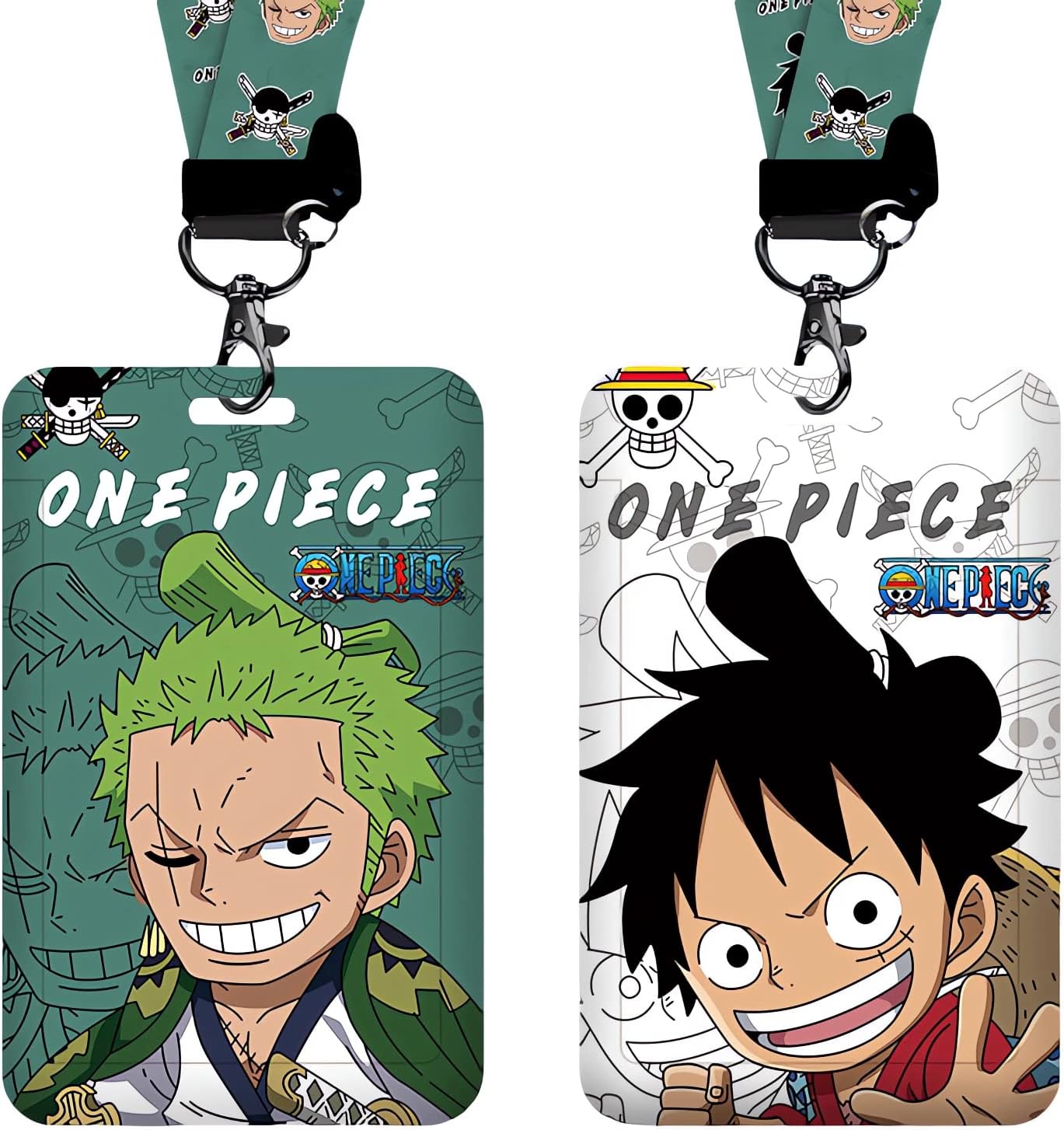 Anime ID Badge Holder with Lanyard (2 Pack), Name Tag ID Card Case for Boys (Monkey D Luffy + Roronoa Zoro)