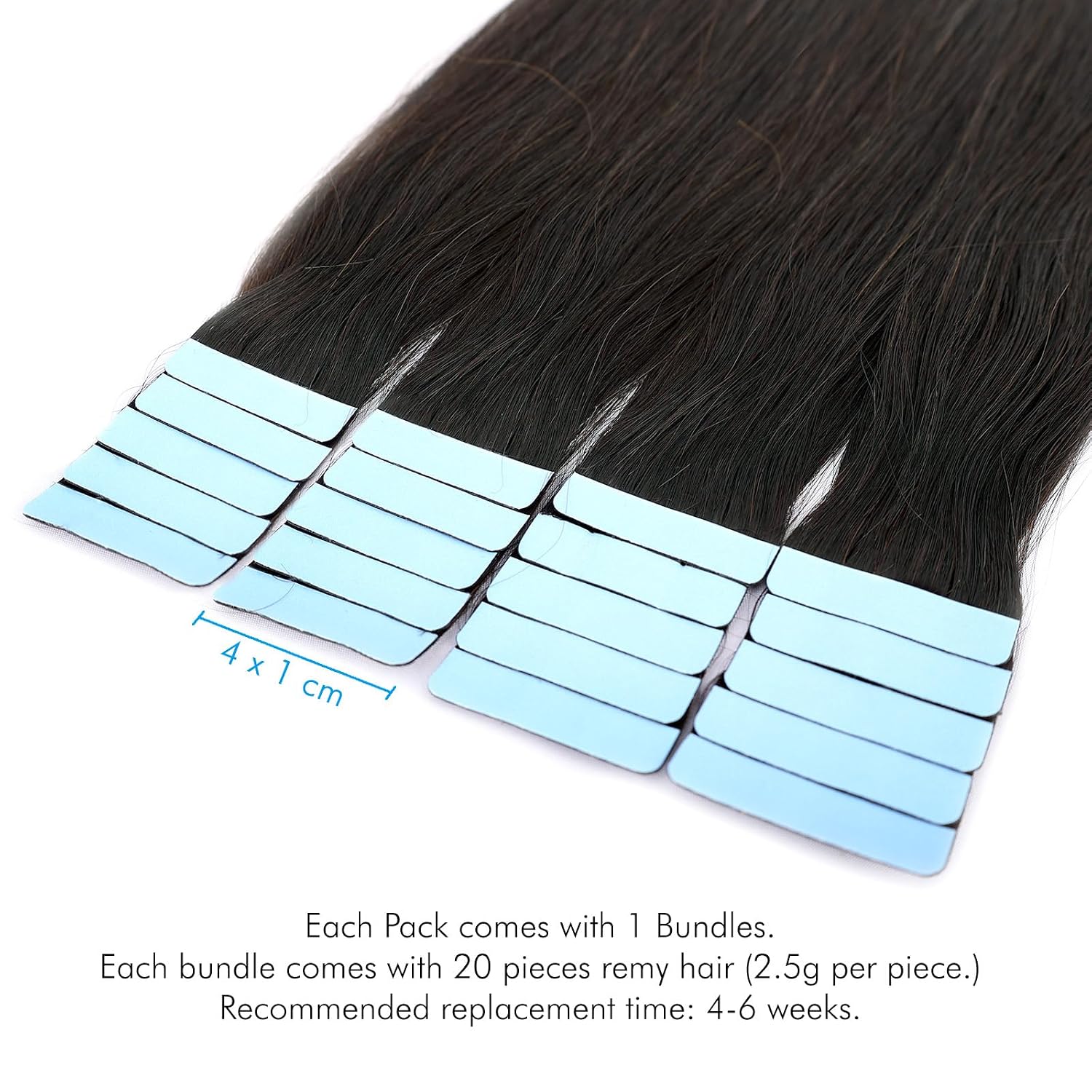 Tape in Hair Extensions Human Hair,18 Inch Human Hair Tape in Extensions 20PCS Natural Black Remy Real Human Hair for Women Invisible Straight Hair Extensions Real Human Hair