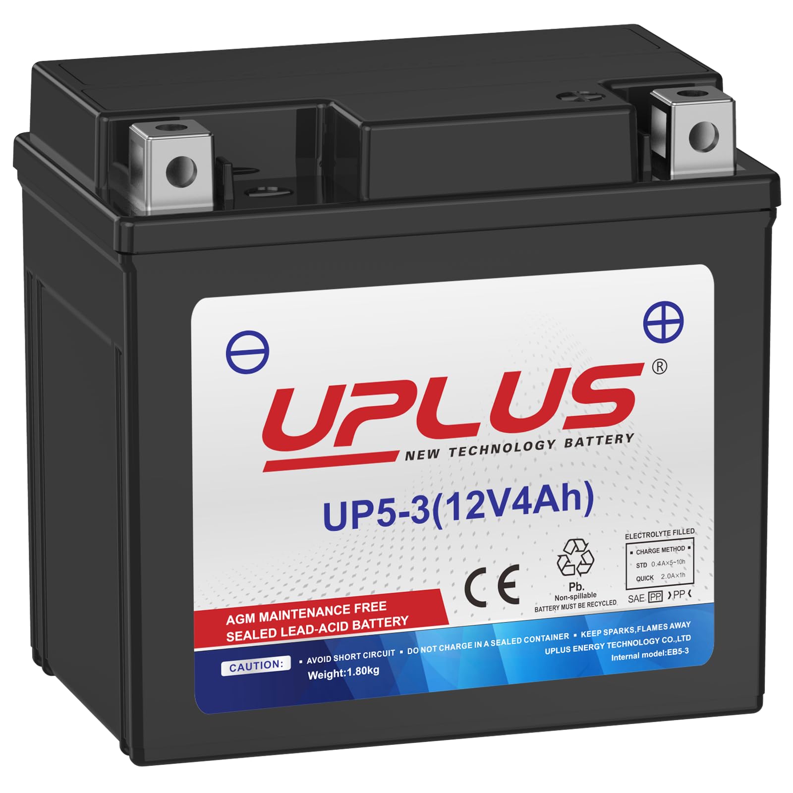 UPLUS Motorcycle Battery UP4-3-I Agm Battery, 12V 3Ah SLA Batteries Maintenance Free Scooter ATV replace for-TX4L-BS | Confirm size before order 113L x 70W x 85H(mm) — view 21