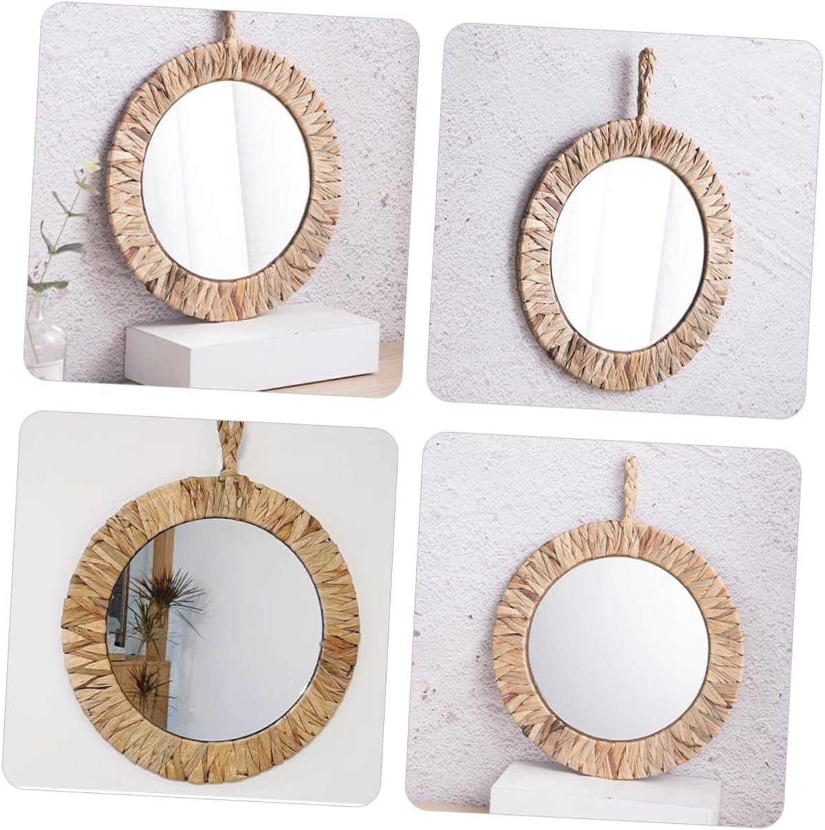 牧歌的なスタイルのレトロな B&amp;B 籐ヒヤシンスわら壁装飾ラウンド ミラー ガレー ギャレー ゴールドミラー ウォールミラー