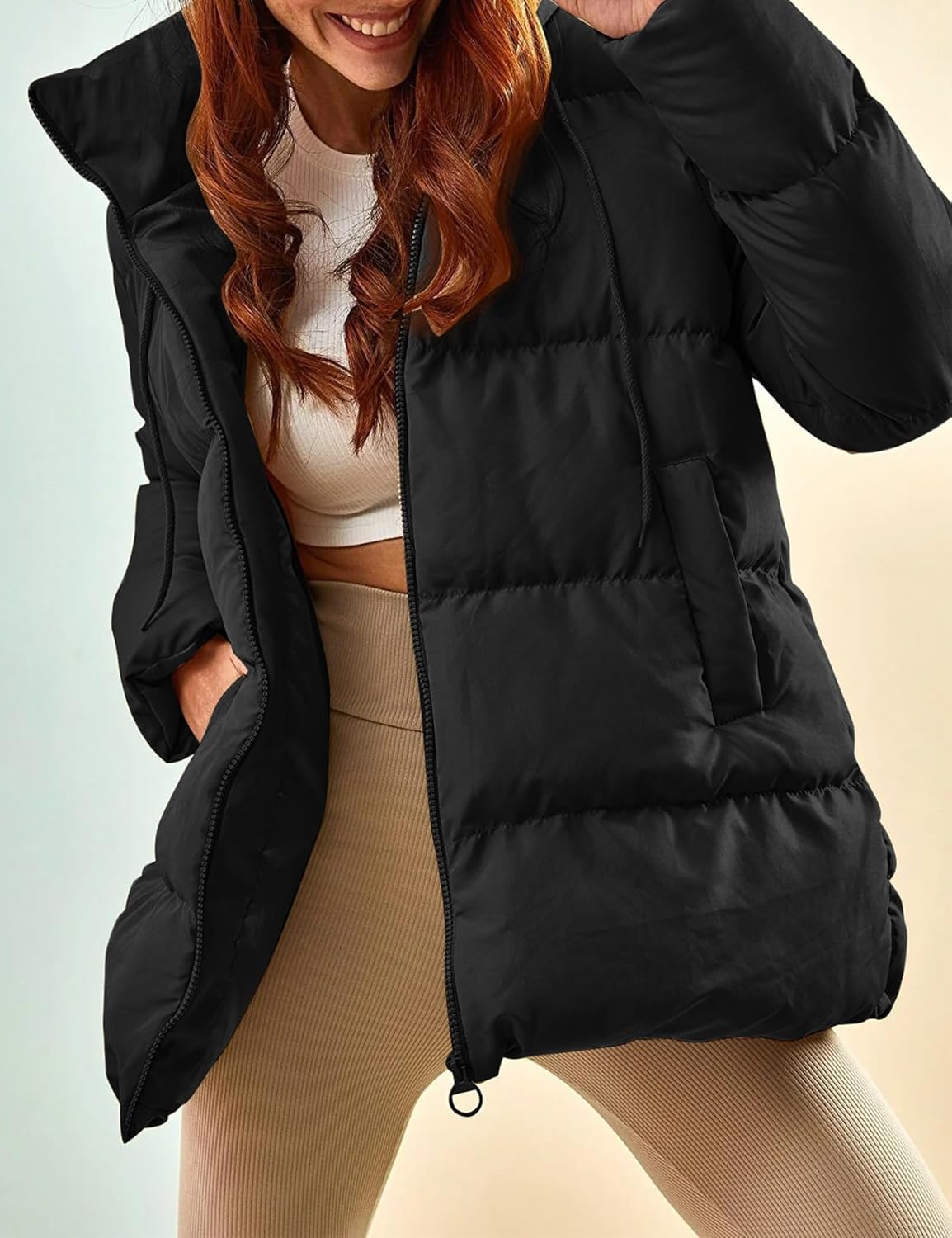 Gihuo Women's Winter Puffer Jacket Oversized Zip Up Long Quilted Coats Lightweight Stand Collar Padded Jackets with Hood - Image 3