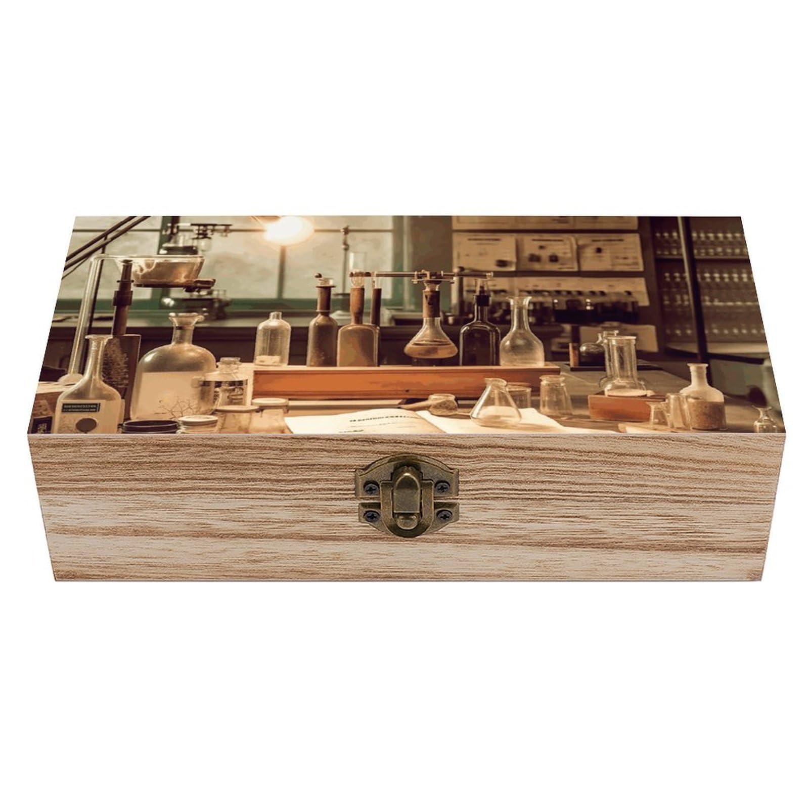 Oudrspo VintageLab Wooden Keepsake Box Decorative Memory Storage Box with Hinged Lid Small Jewelry Keepsake Boxes for Storing Gift Pictures Letters Time Capsule