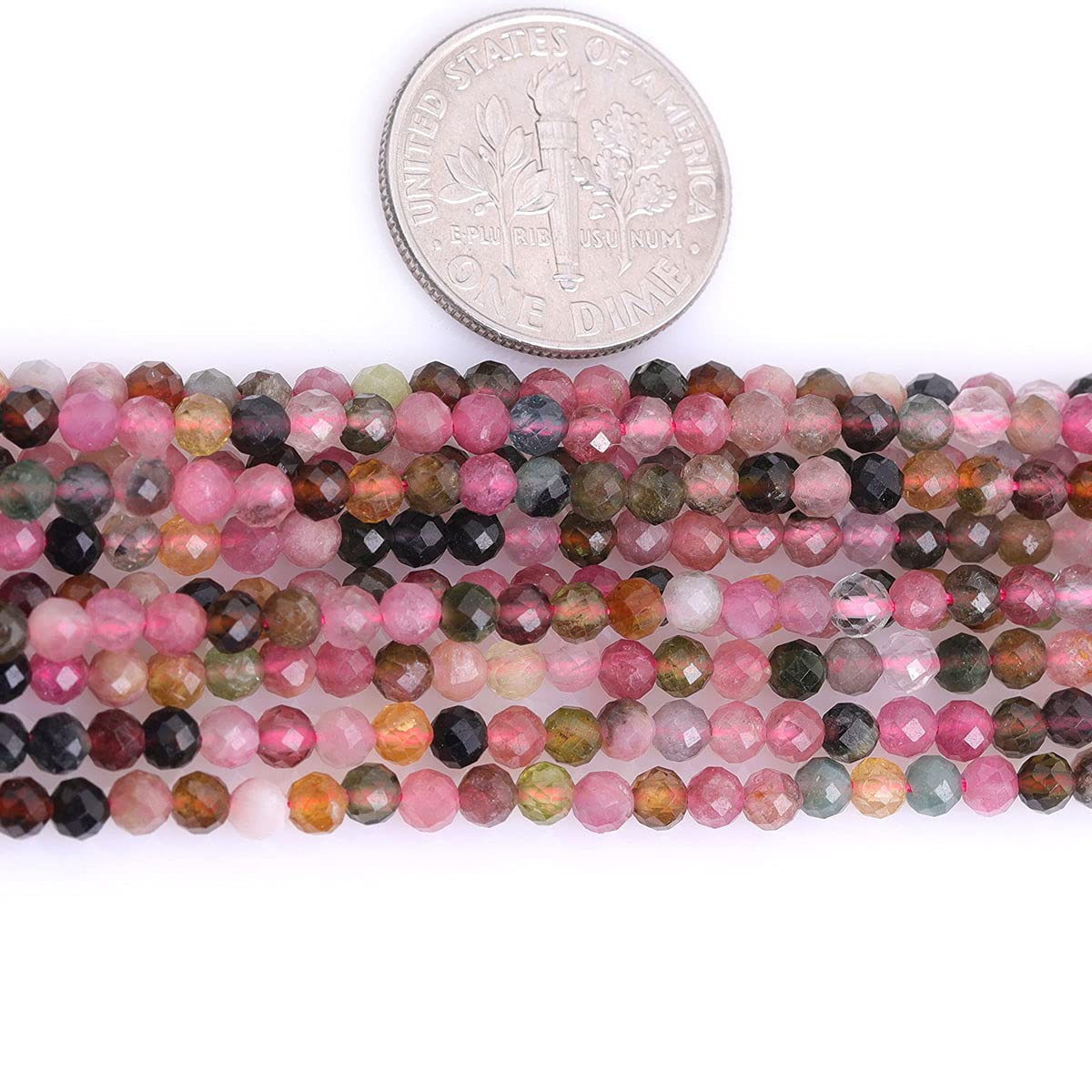 Gem-Inside 3mm Multi-Color Tourmaline Natural Gemstone Faceted Round Semi Precious Loose Seed Beads for Jewellery Making 15" Strand - Image 4