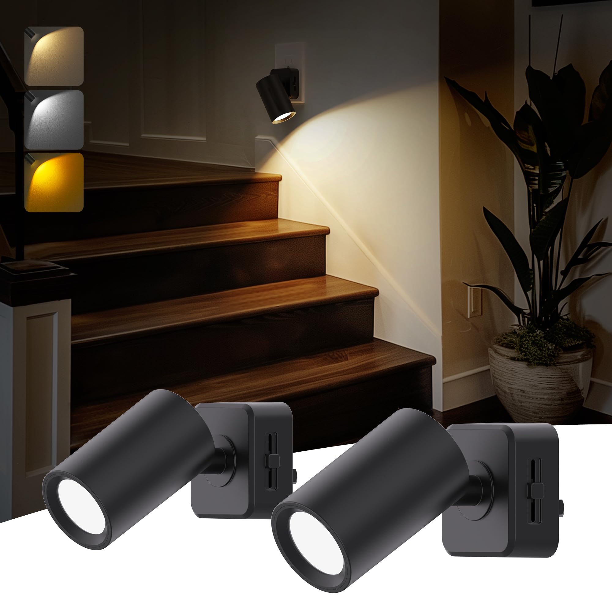 L LOHAS LED Night Lights Plug into Wall, 3CCT Rotatable Night Light 2 Pack