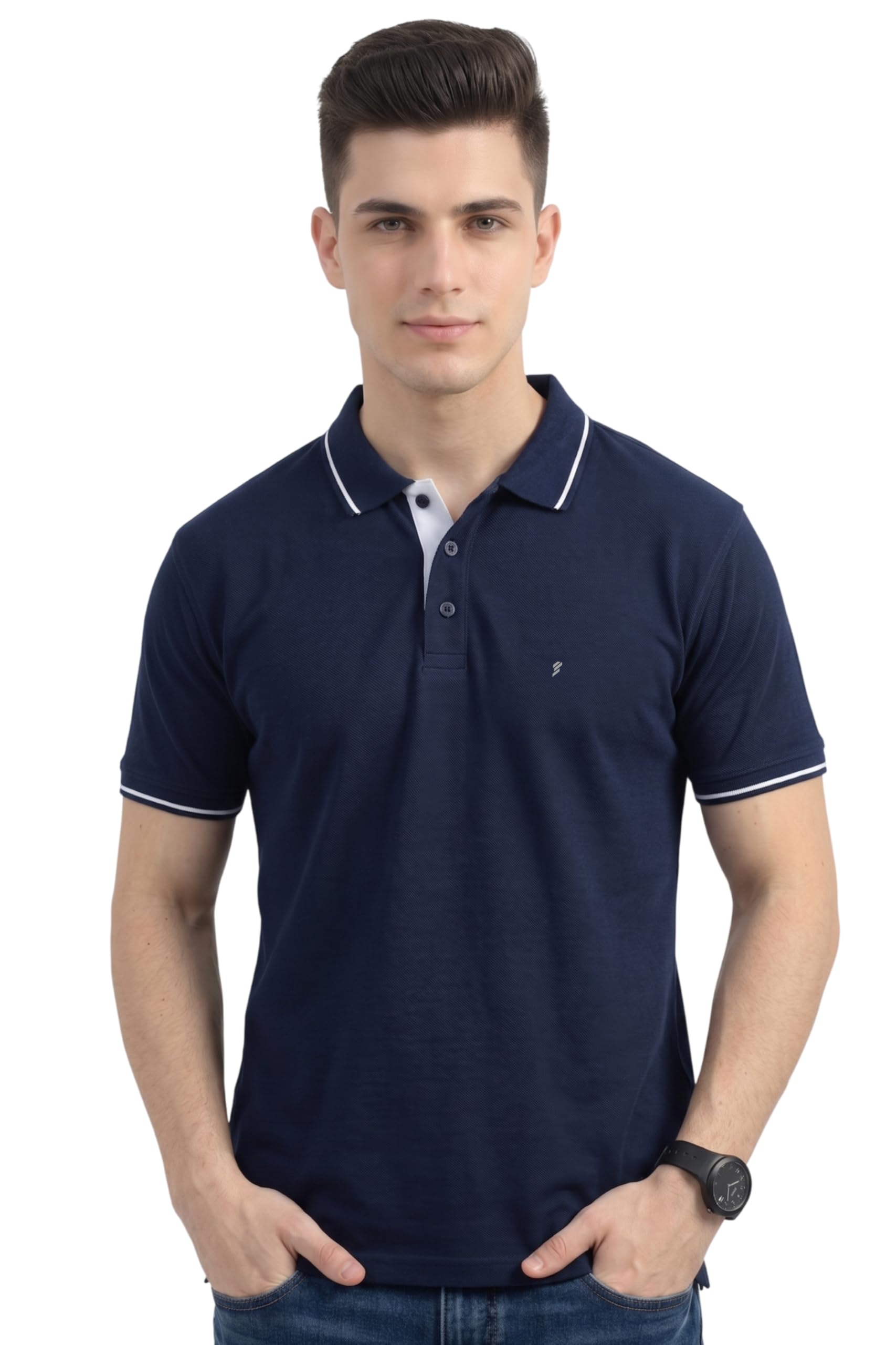 excello Men's Premium 270 GSM Pure Cotton Tipping Polo | Biowashed Heavyweight Regular Fit T-Shirt-picture-7