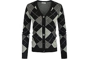 Casual Preppy Cardigan Sweater for Women Plaid Argyle V-Neck Button Down Knit Color Block Cardigan