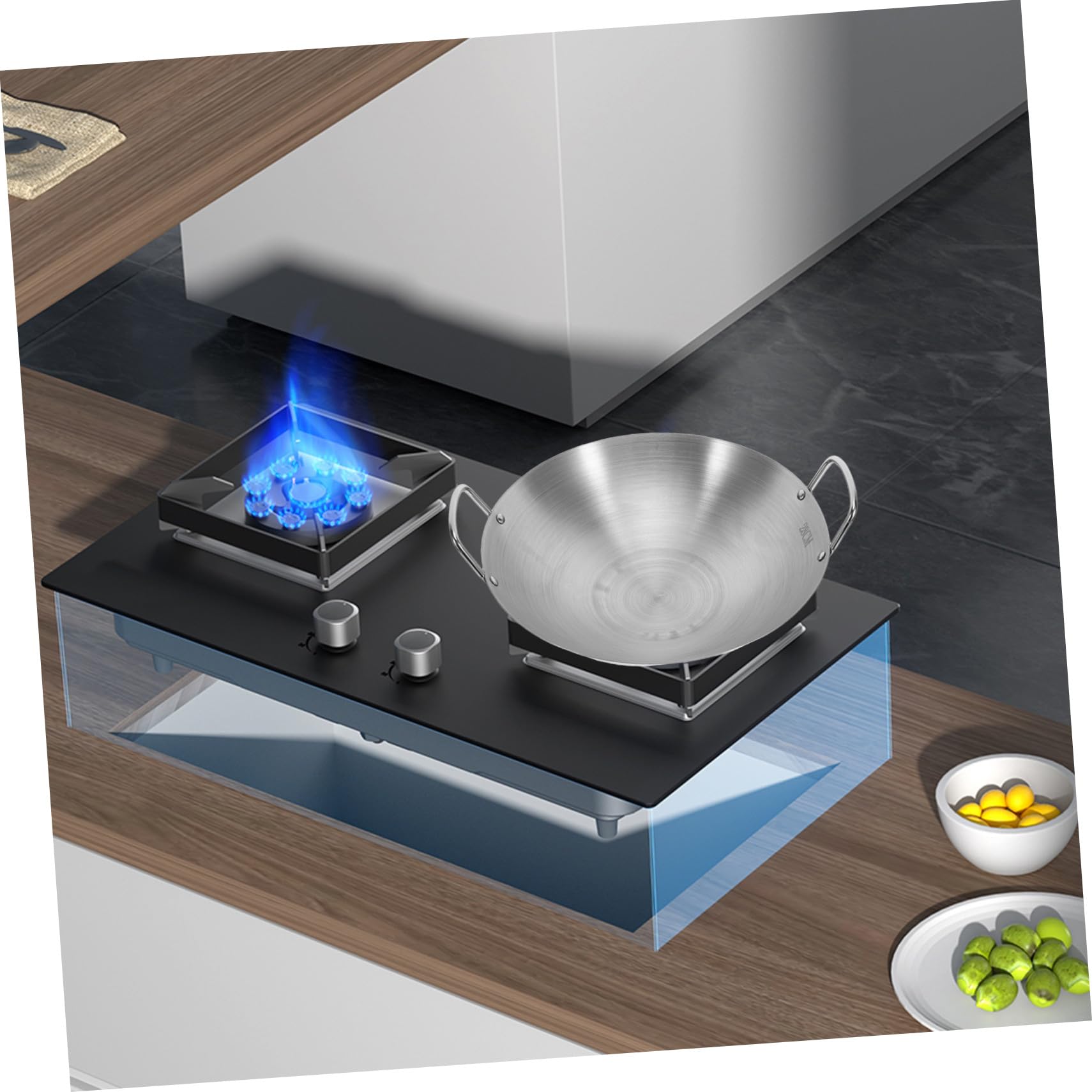 NUOBESTY 28 cm Doppelgriff-Wok-Edelstahl-Wok-Bratpfanne Mit Großer Kapazität Bratpfanne Rundboden-Wok-Mehrzweck-Eintopfpfanne Funktioniert Für Elektrische Gaskochfelder