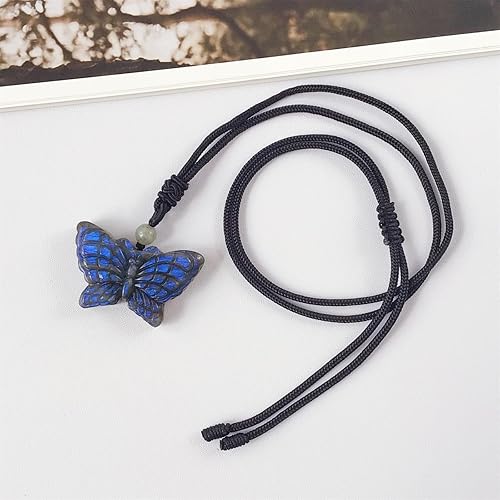 Miniatura 2 de EDEN'S CALL Collar con colgante de piedra de cristal natural, cordón negro ajustable, collar de mariposa de cuarzo tallado