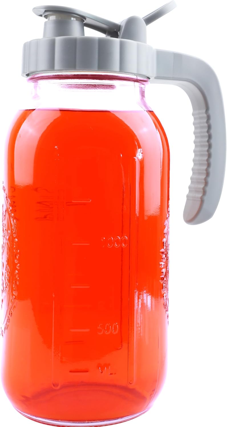 64 Oz Mason Jar Pitcher With Lid Wide Mouth Half Gallon Glass Pitchers 2 Quart Cold Hot Water Jug For Coffee,Lemonade, Iced Tea,Homemade Drinks,Milk,Juice Storage Container For Refrigerator