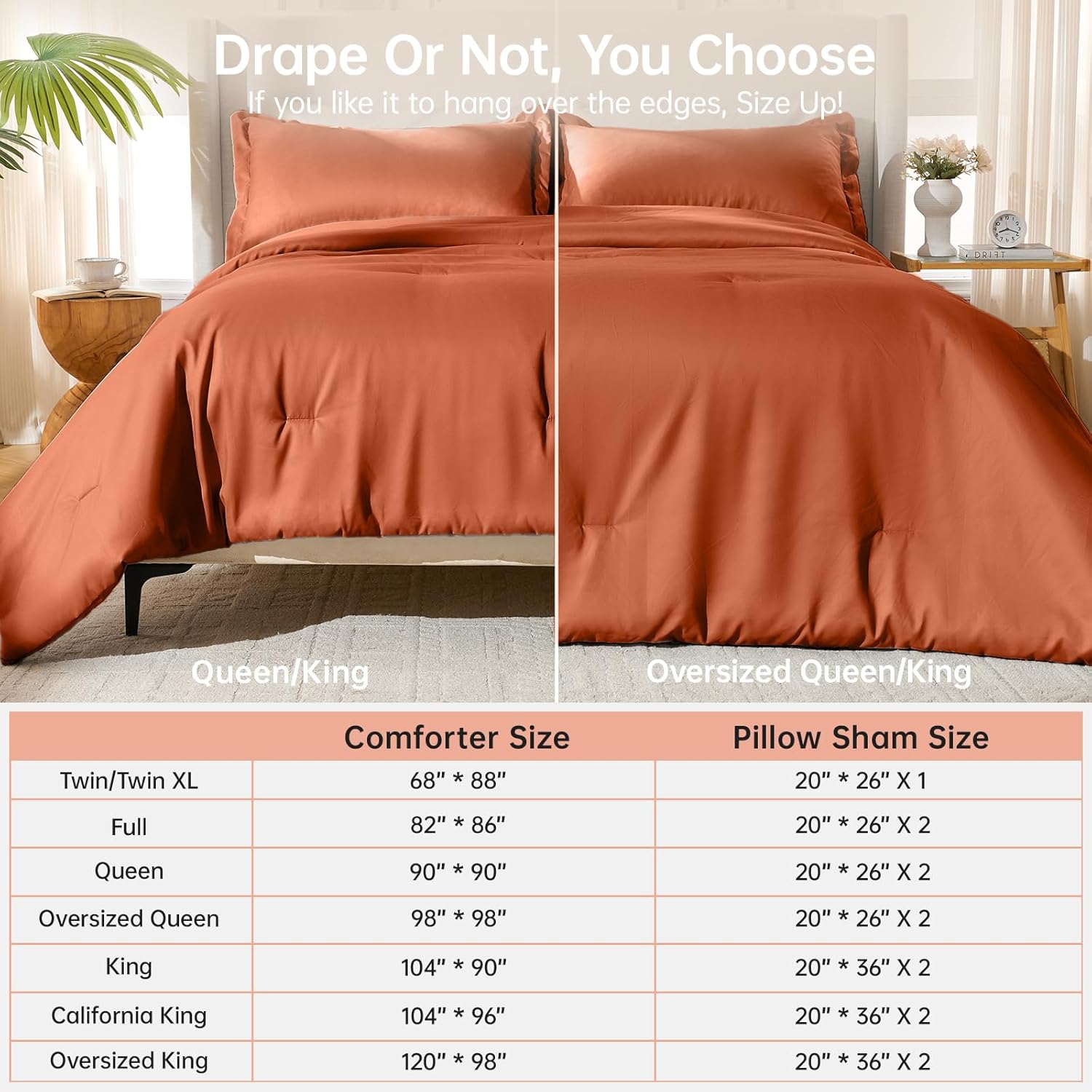 MUXHOMO Queen Comforter Set, All Season Ultra Soft Down Alternative Bedding - 3 Piece Lightweight Bed Set Includes 1 Comforter (90"x90") and 2 Pillow Shams (20"x26"), Burnt Orange - Image 8