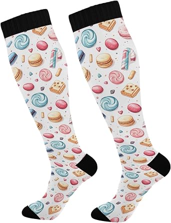 Sweets Spiral Candy Compression Sock for Women Men Fun Pattern Knee High Socks for Running,Nurse,Sports