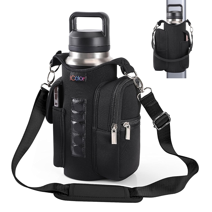 icolor磁性健身水瓶背包夹带肩带与手机袋，健身磁性瓶袋配有5个内置磁铁，适用于男女的健身配件收纳器