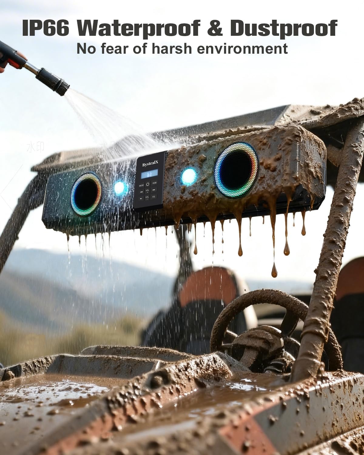 26'' UTV Sound Bar, IP66 Waterproof SXS Sound Bar, RGB UTV Speakers, 3 EQ Modes(Bass/Off-Road/Standard), Digital Processing ATV Speakers Compatible with Polaris RZR Can-Am Fits 1-2'' Roll Bar