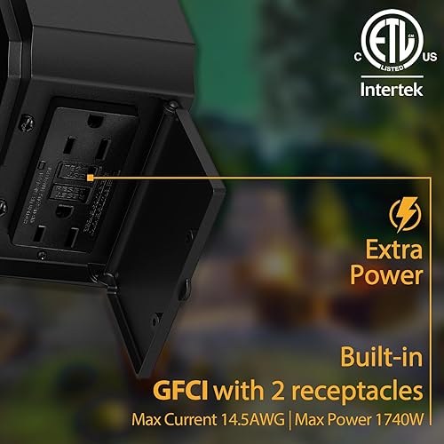 Miniatura 2 de Luces de porche con salida GFCI, luz exterior del anochecer al amanecer con tomacorriente, 3 modos de iluminación, lámparas de pared, faroles de