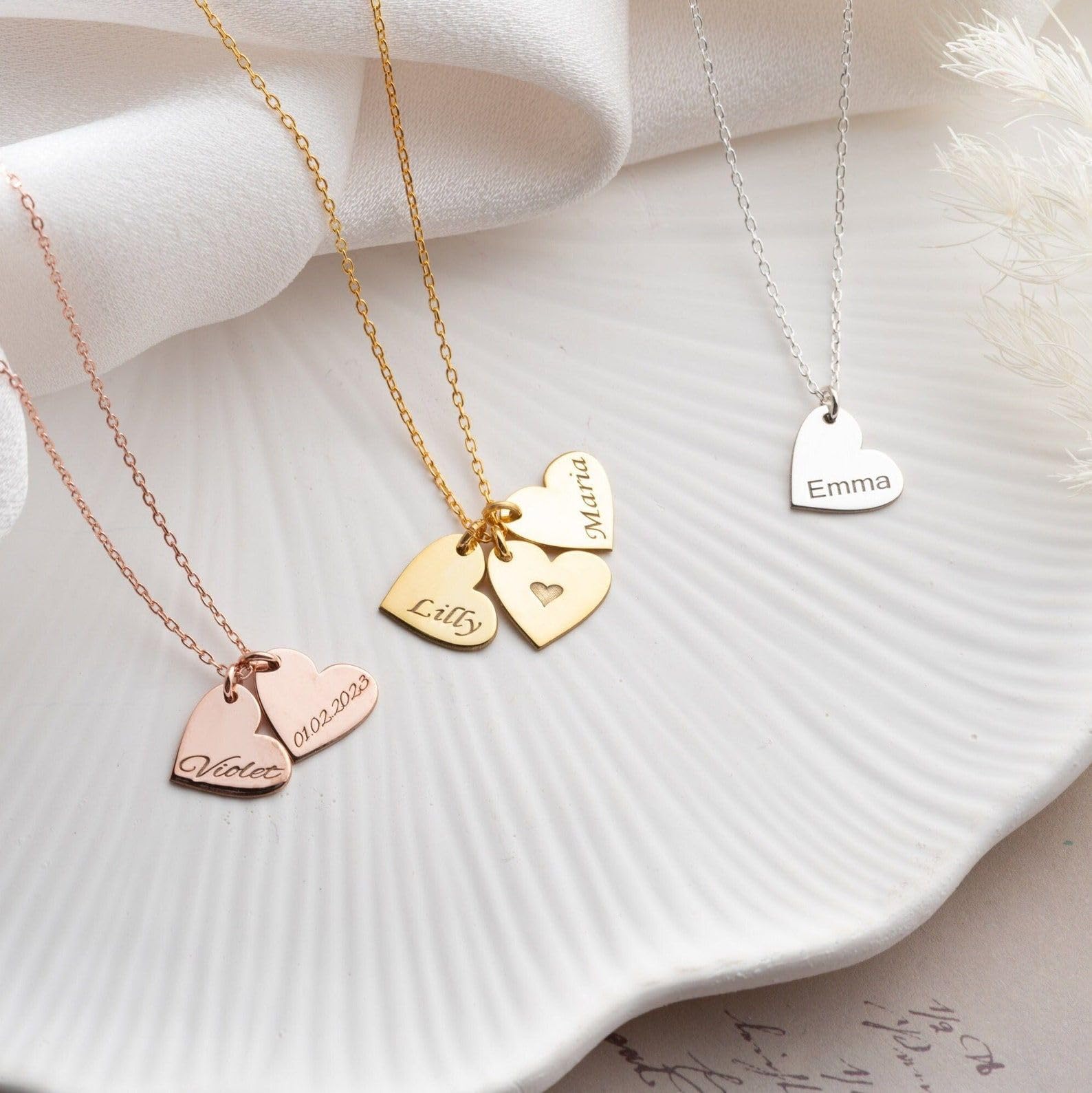 Personalizado corazón collar con nombre familia personalizado múltiple Día de la Madre Navidad aniversario cumpleaños