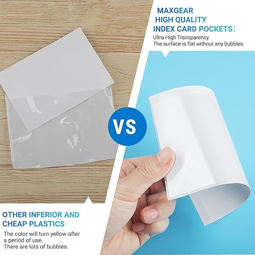 Miniatura 3 de MaxGear Bolsillos para tarjetas de índice de 4 x 6, paquete de 52 bolsillos autoadhesivos para tarjetas de biblioteca con carga abierta superior