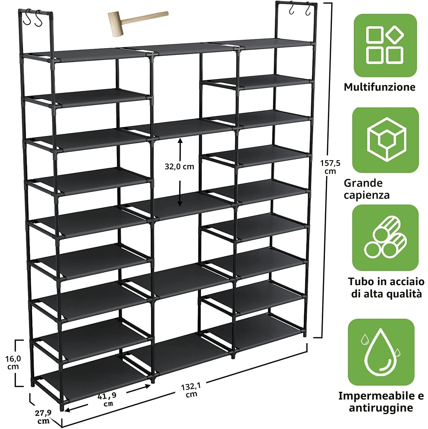 FINEW Scarpiera in metallo, sottile scarpiera con 23 ripiani, può contenere 50-55 paia di scarpe e stivali, scaffale per soggiorno, camera da letto, corridoio, ingresso, spogliatoi - nero