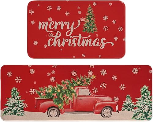 Alishomtll Juego de 2 tapetes de cocina de Navidad, diseño de árbol de Navidad de invierno, copos de nieve, decoración de Navidad, para camión,
