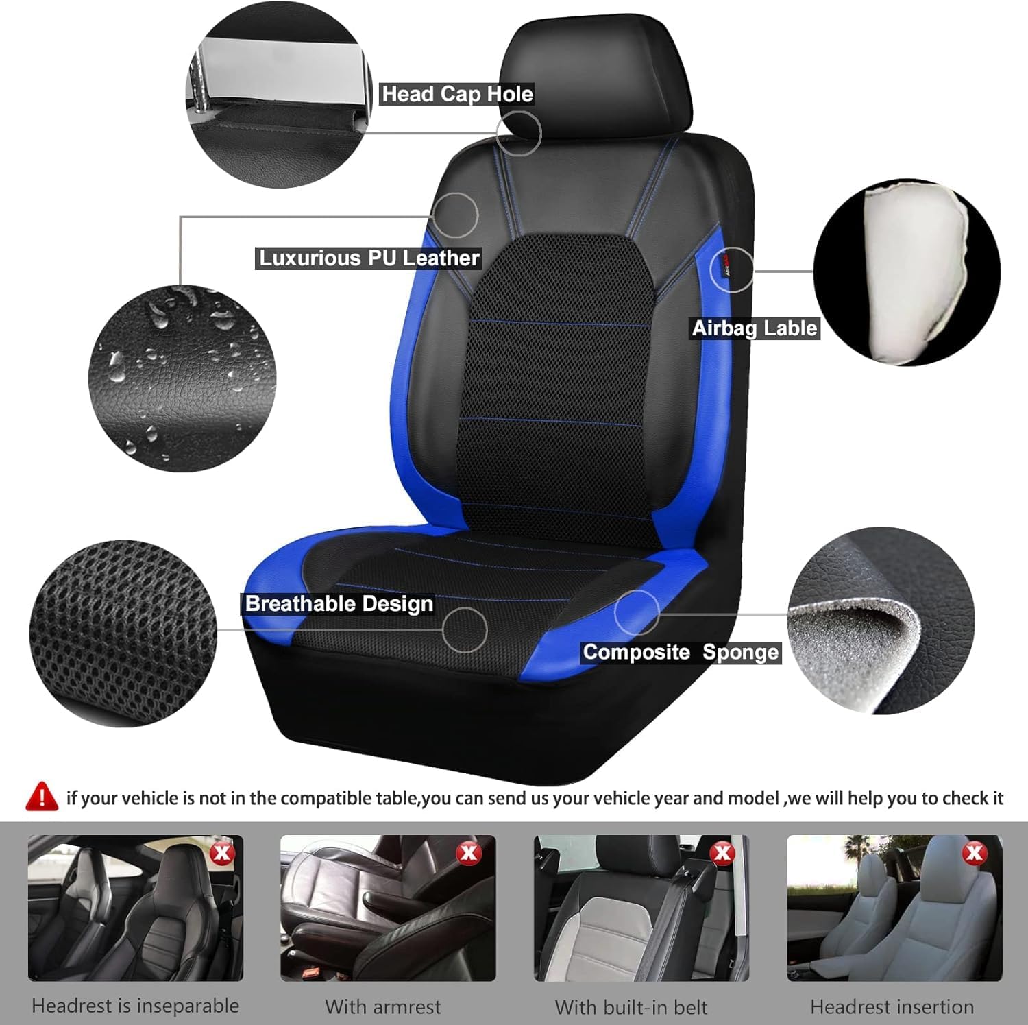 9 Pcs Car Seat Cover for Hyundai Tucson 2009-2017 2018 2019 2020 2021 2022 2023 2024, Full Set Leather Seat Covers Full Coverage Breathable Comfortable Seat Protectors Accessories,Blue
