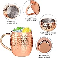 Vista 3 de Juego de tazas para cócteles de cobre de mula de Moscú, tazas de mula de Moscú, kit de 19 onzas, juego de 12 con asas, grandes tazas de cobre