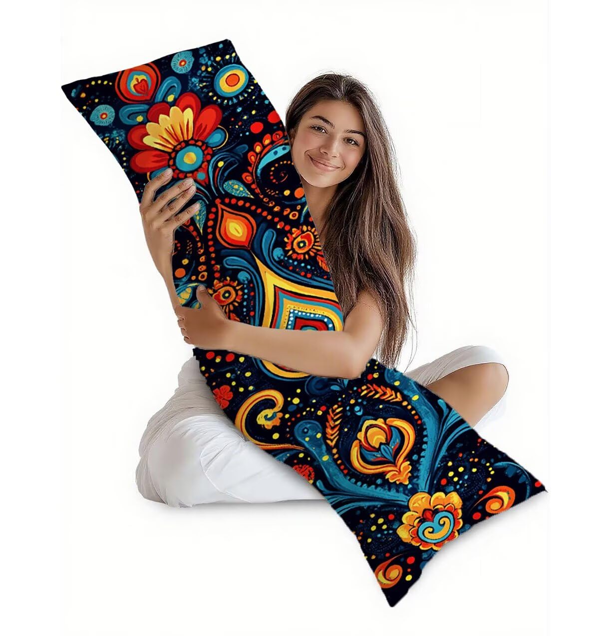 Seitenschläferkissen Bezug Böhmen Kissenbezug 60 x 180 Schwangerschaftskissen Geometrie, Leinen Atmungsaktiv und Weich Body Pillow, für Deko Wohnzimmer Sofa Kopfkissenbezug, Geschenke für Fraue T-3663