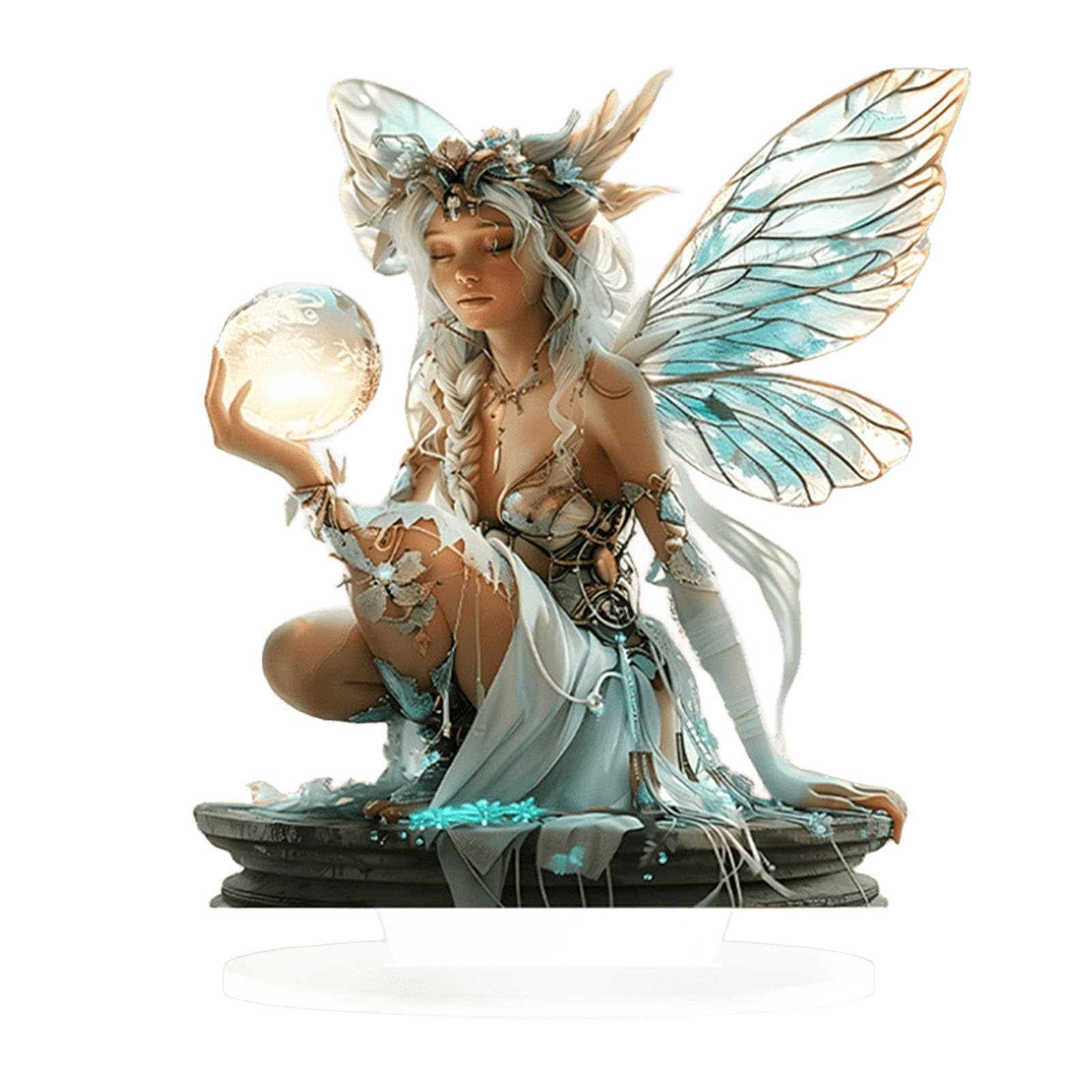 ANNUOZE Fairy Acrylic Standee, 2D Flat Art Butterfly Fairy Desktop Standee, Magic Elf Tabletop Decorative Ornament, Creative Desktop Decor for Home Study Room Bookshel Office (Moonlight Fairy)
