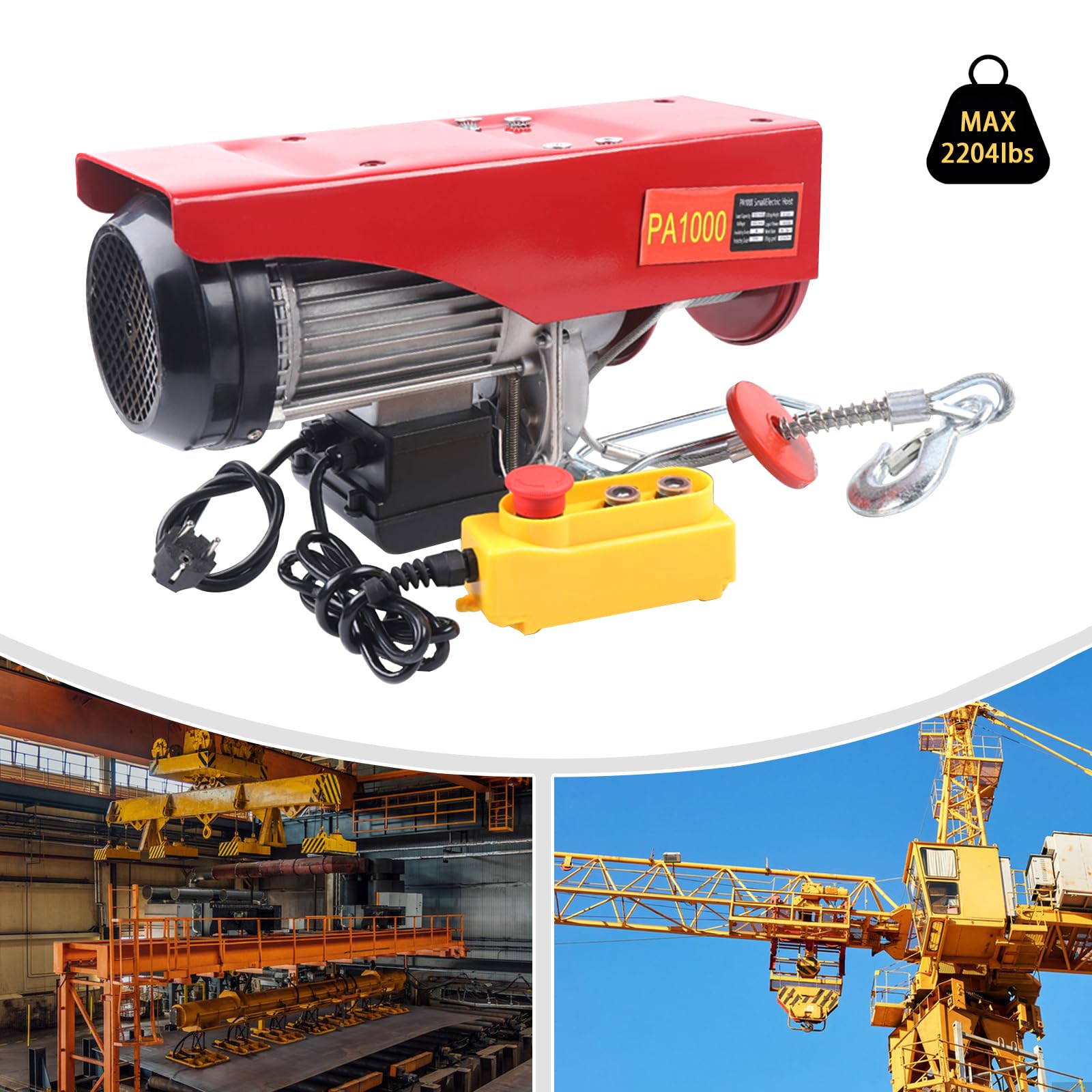 Cabrestante eléctrico de 220 V, peso de elevación de 500 kg hasta 1000 kg, cabrestante de motor, motor de cobre de 1600 W, polipasto, elevador, mando a distancia