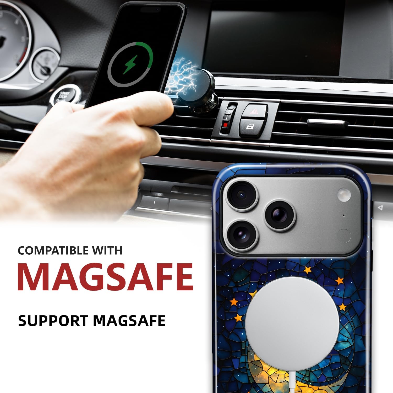 Magnetic case for iPhone 17 Pro,Compatible with MagSafe,Golden Moon with Twink Star,Shockproof TPU Hard PC Phone case,Designed for Women Men image 2