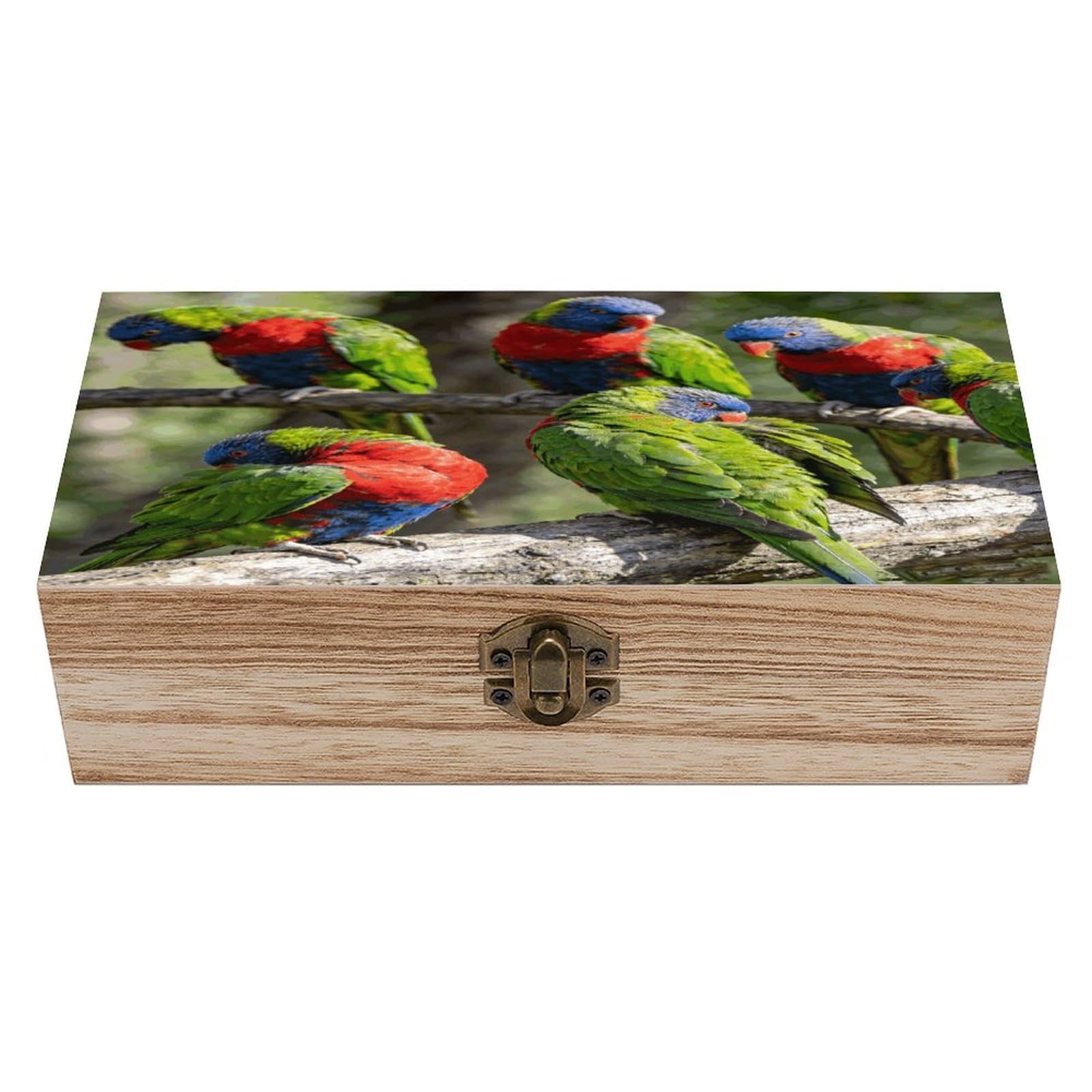 LZQPOEAS Parrots Wooden Keepsake Box Wooden Storage Box Container with Hinged Lid Beautiful Wood Memory Box Decorative Jewelry Case for Crafts Art Hobbies & Trinket Storage