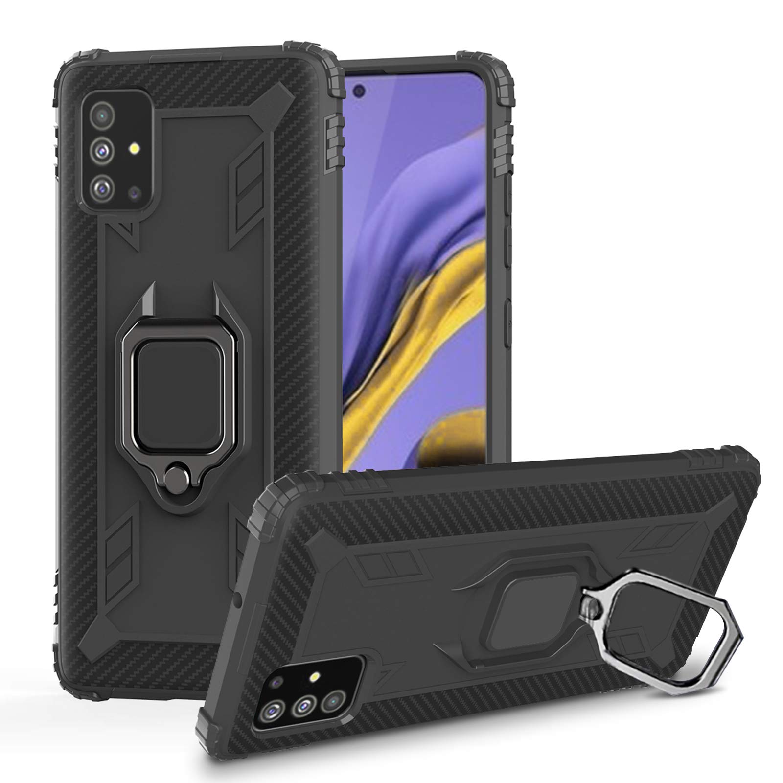 Newseego Compatible with Samaung Galaxy A51 5G Case (Not Fit A51 4G) with Metal Ring Holder Kickstand Work with Magnetic Car Mount Shockproof Protective Soft Cover-Black