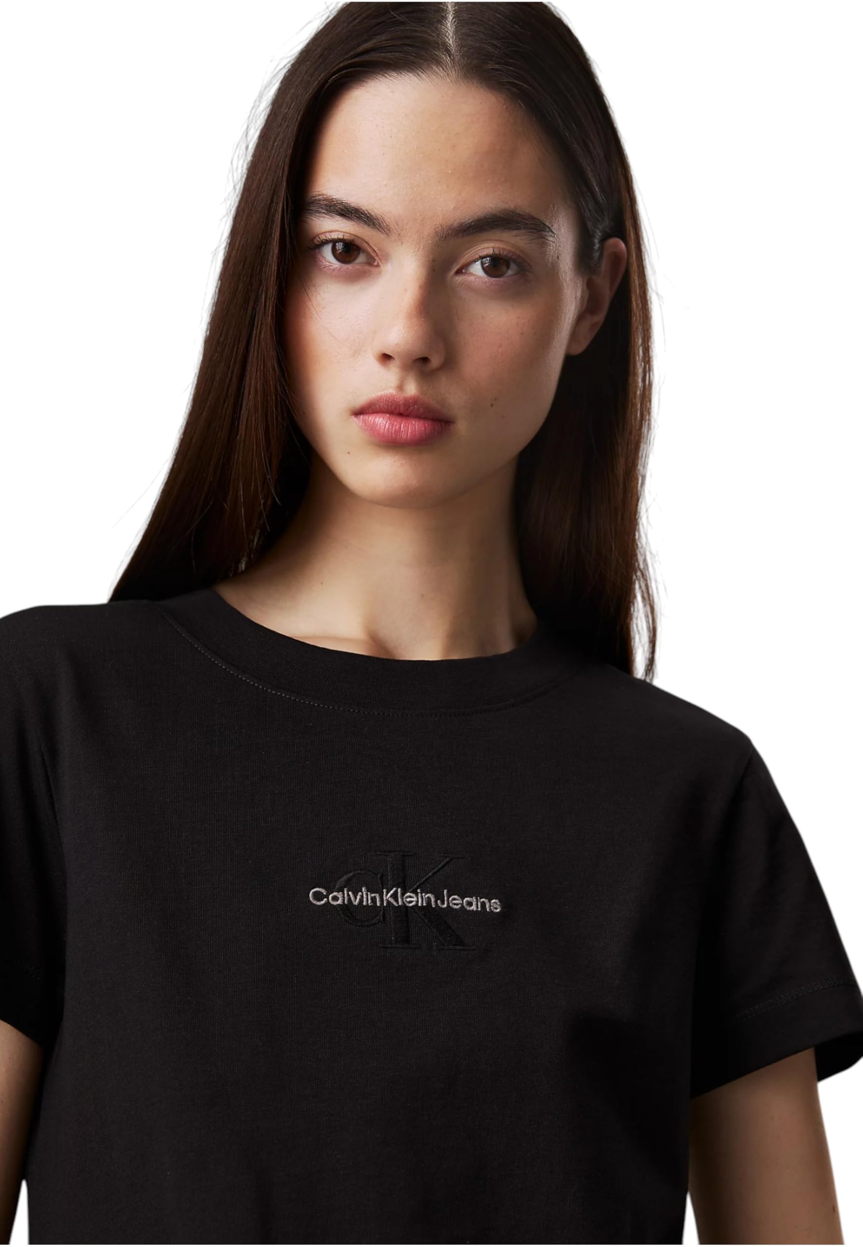 Calvin Klein Jeans T-Shirt Maniche Corte Donna Monologo Slim Scollo Rotondo
