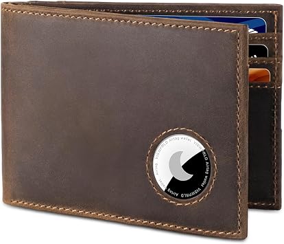 Bifold Full-Grain Leather Mens Wallet with Airtag Holder