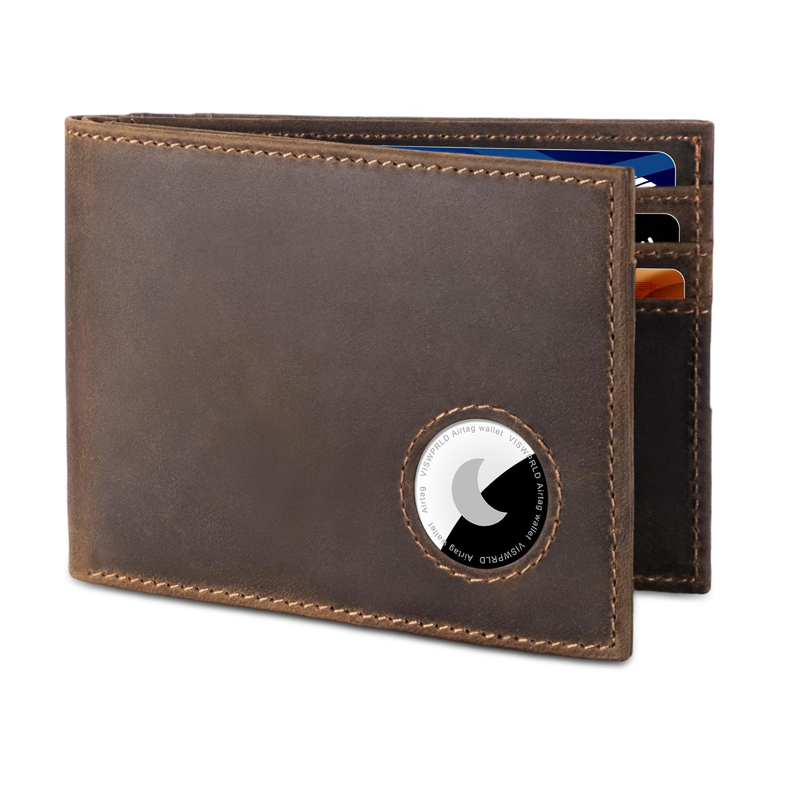 Bifold Full-Grain Leather Men's Wallet with Airtag Holder