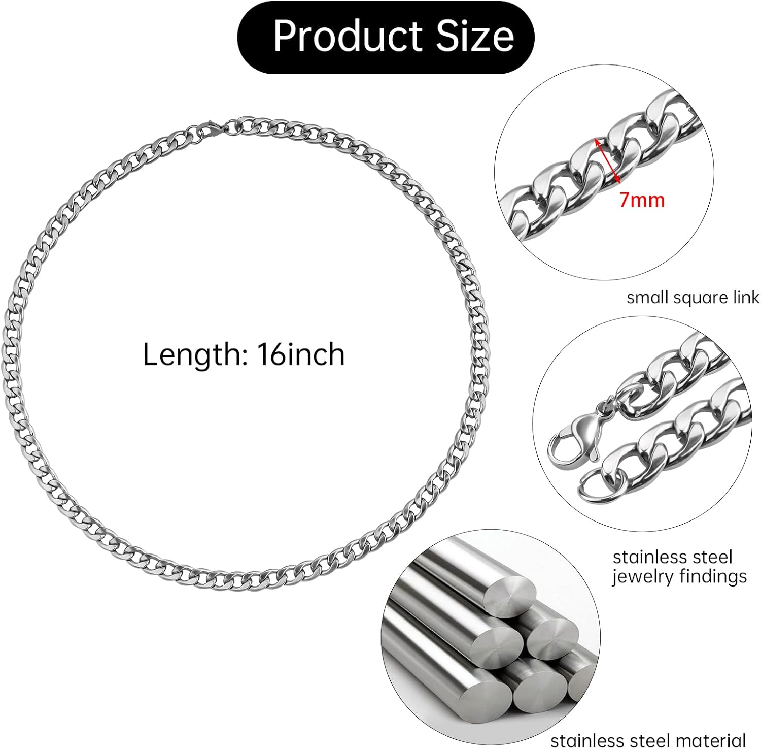 10 Pack 16inch Cuban Chain Necklace Bulk for Men and Women Chunky Stainless Steel Necklaces for Jewelry Making - Image 2