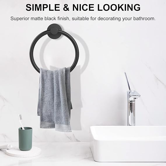SetSail Towel Holder for Bathroom Wall Matte Black Towel Ring | Stainless Steel Hand Towel Holder Heavy Duty Towel Hanger for Bath, Kitchen