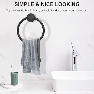 SetSail Towel Holder for Bathroom Wall Matte Black Towel Ring | Stainless Steel Hand Towel Holder Heavy Duty Towel Hanger for Bath, Kitchen