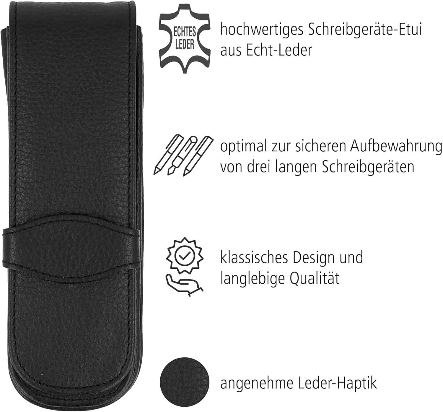 Online Leather Pen case, Made of Genuine Leather, Black, for Three pens, an Elegant Accessory for him and her