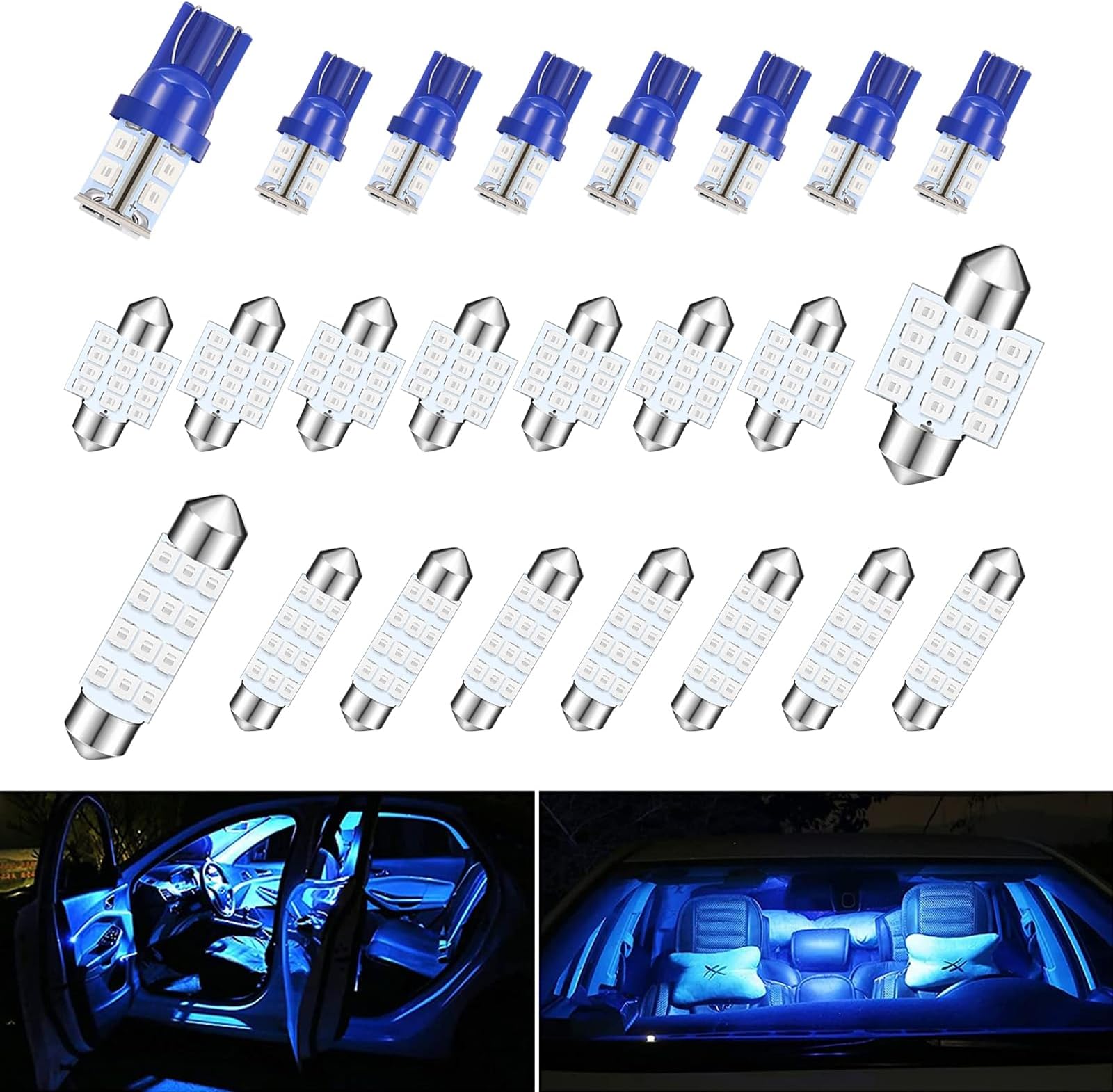 ZKFAR 24 Pack Dome Light LED Car Bulb Kit Set, T10 31 mm 42 mm Festoon Bulbs, Interior Car Lights Bulbs, LED Replacement Bulbs for Car Dome Map Door Courtesy License Plate Lights (Blue)