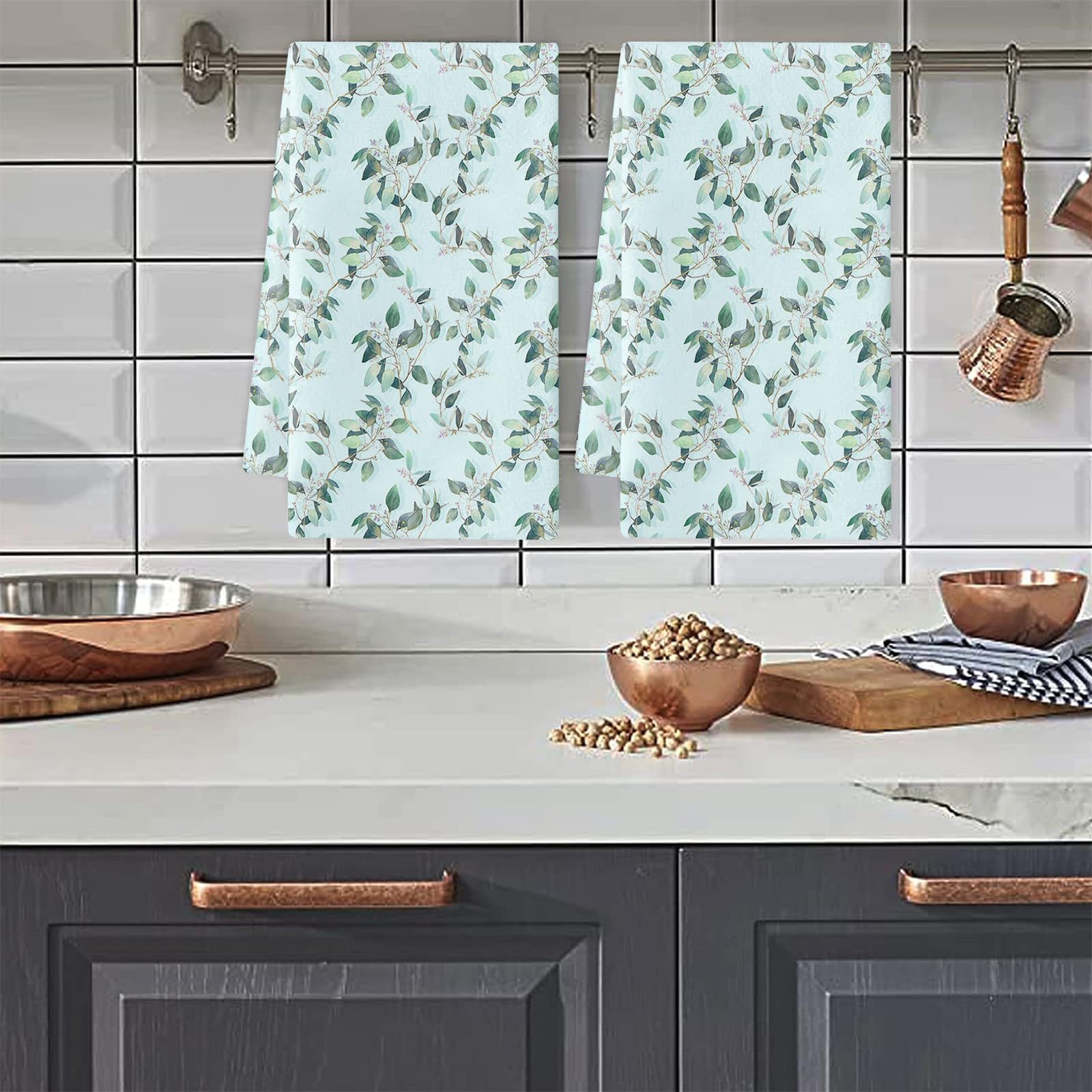 Strofinacci Cucina Blu Verde Florale Canovacci Cucina Assorbente Microfibra Morbido e Lavabile Asciugamani Cucina Decorativi per Bagno Ristorante 4 Pezzi (40x60 cm)