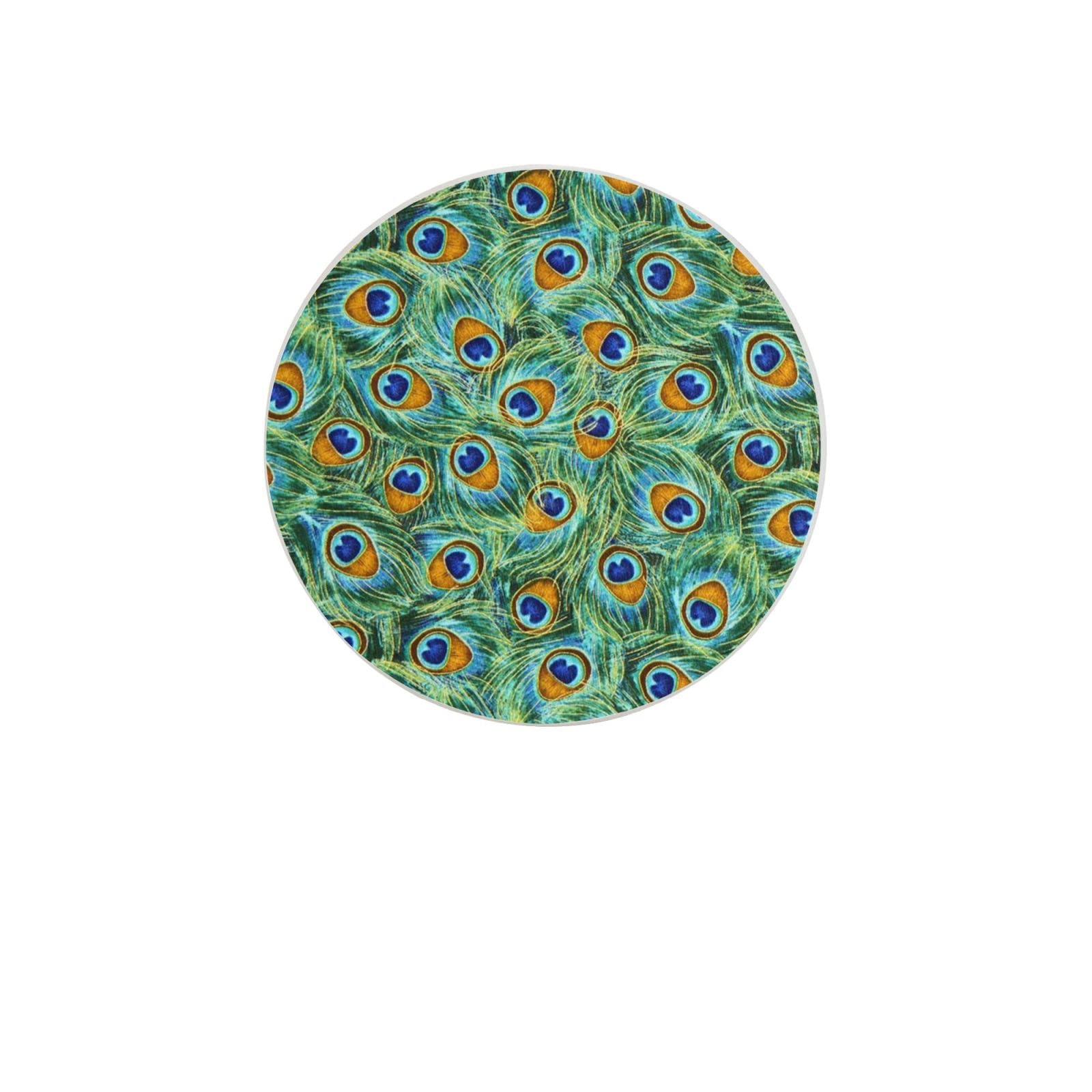 Peacock Feathers Six Piece Coaster Heat-Resistant Reusable Saucers for Drinks Wine Glasses Plants Cups Mugs
