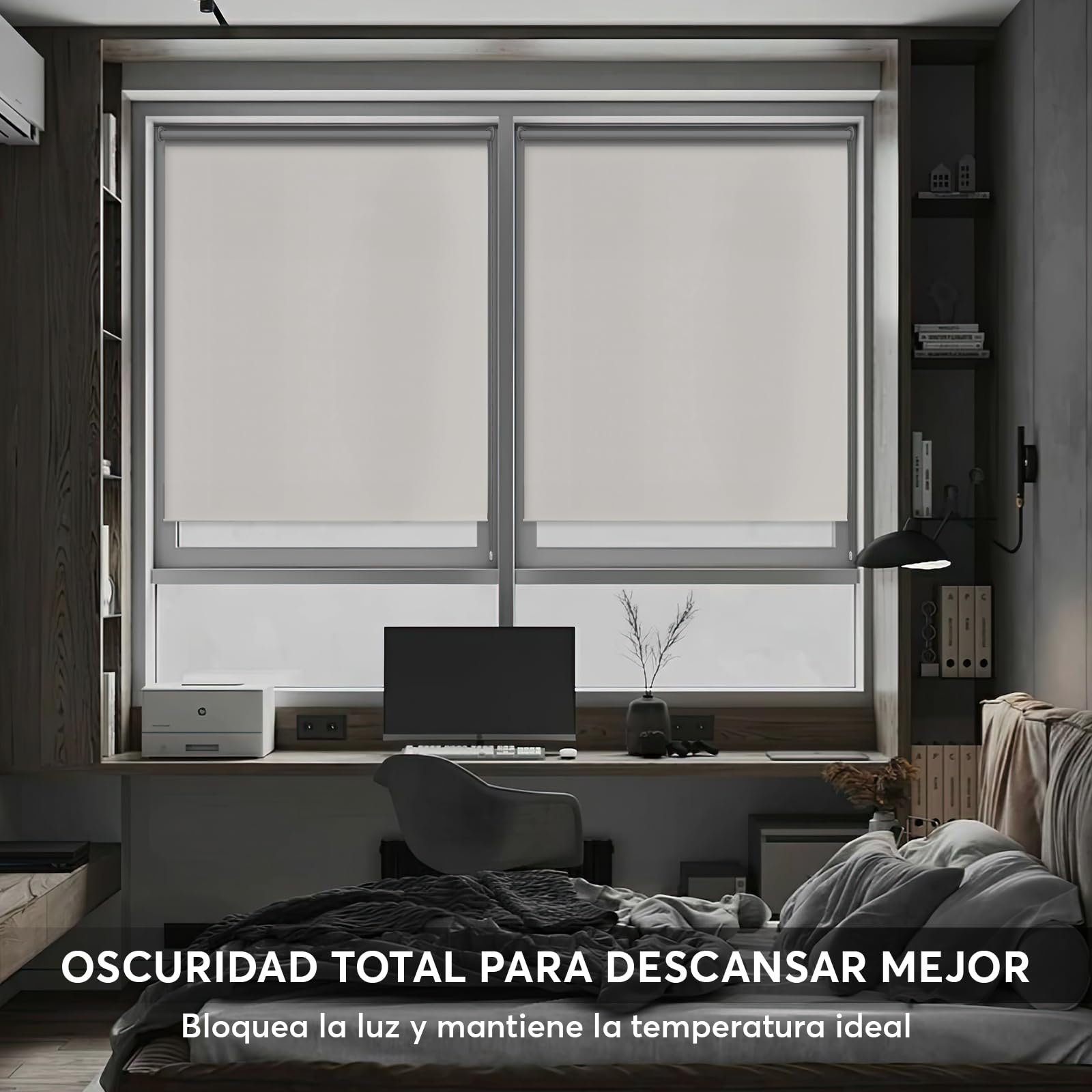 DECORESTOR Estor Enrollable Opaco Térmico a Medida 160 x 160 - Gris - Persiana Blackout para Ventanas y Puertas - Interior y Exterior - Bloquea 100% Luz y Aisla Temperatura - Ideal en Pared o Techo