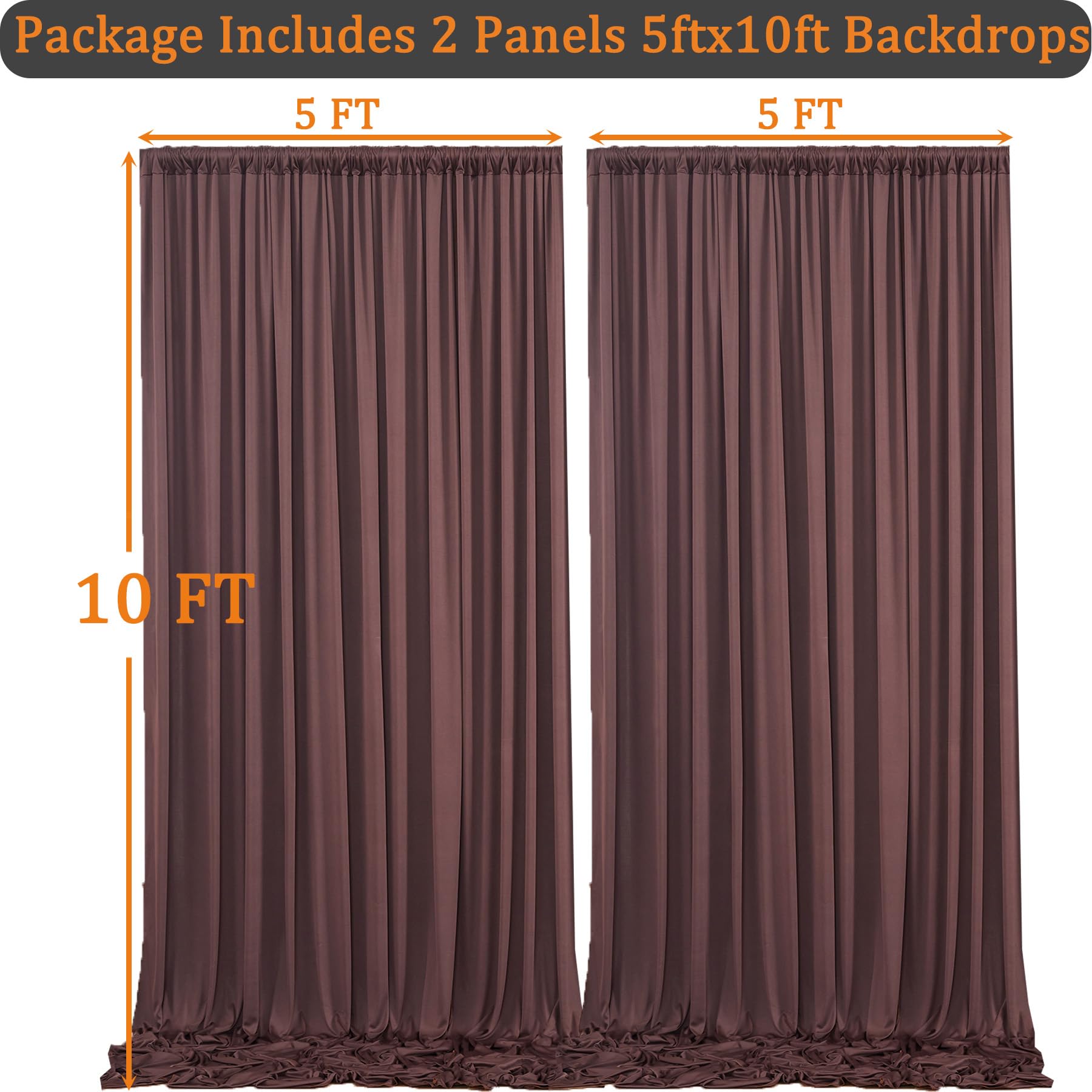 10ft x 10ft Wrinkle Free Brown Backdrop Curtains for Parties, Polyester Photo Backdrop Drapes 2 Panels 5x10ft for Wedding Birthday Party Photography Background Photoshoot — view 7