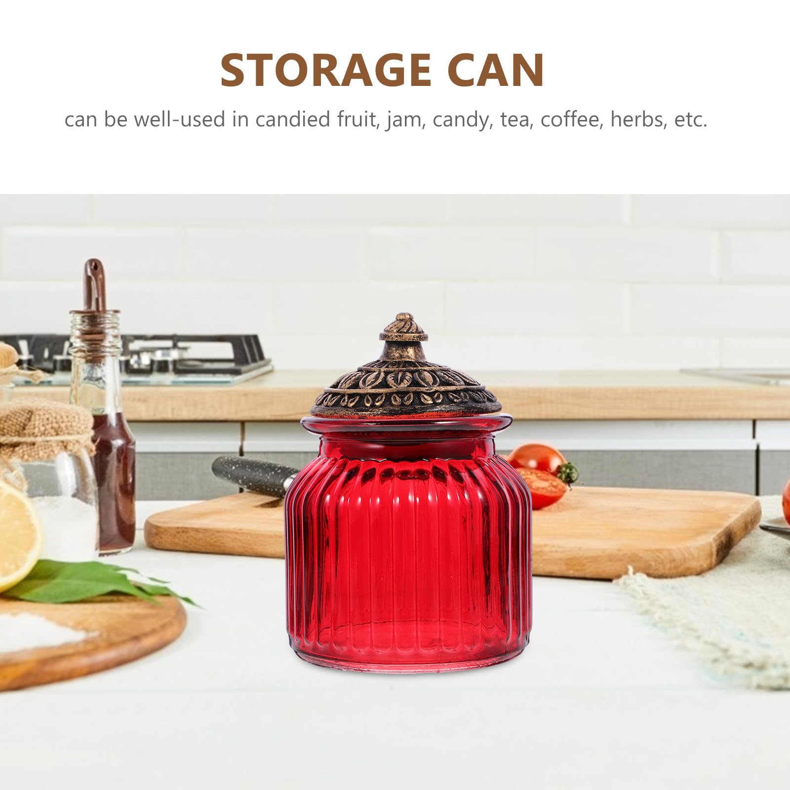Garneck Recipiente de Almacenamiento de Vidrio Tapa de Resina Roja Sellado Hermético 11 CM de Diámetro X 145 CM de Alto Contenedor Multifuncional para Cocina y Hogar Adecuado para Té