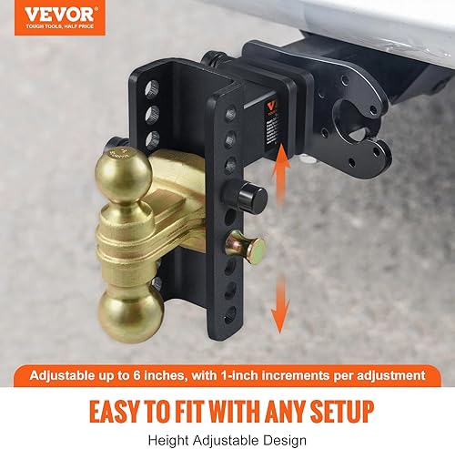 Miniatura 2 de VEVOR Enganche de remolque ajustable, caída de 6 pulgadas y montaje de bola de enganche de elevación de 4.5 pulgadas con receptor de 2.5 pulgadas,