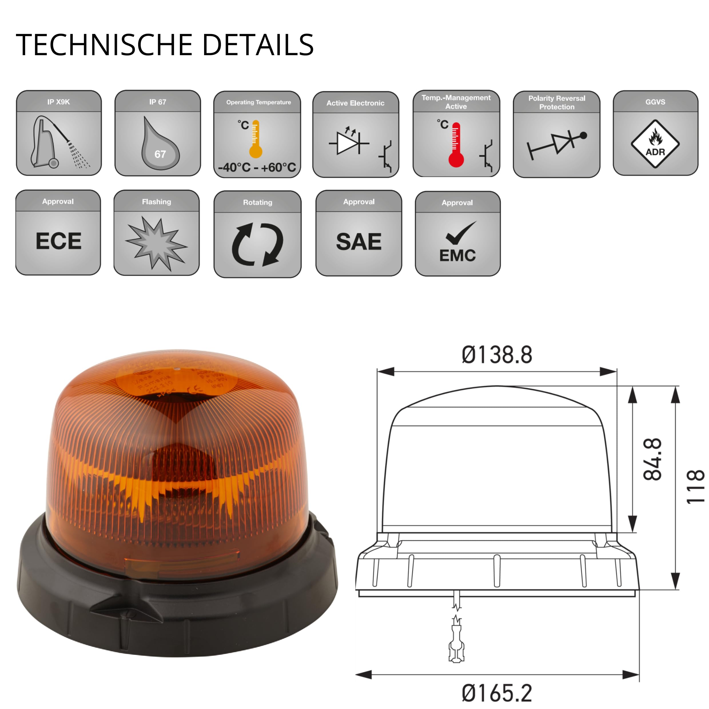 HELLA Luce LED Lampeggiante Gialla Per Veicoli - 12V/24V, Compatta, Resistente A Urti E Vibrazioni - Foto 10