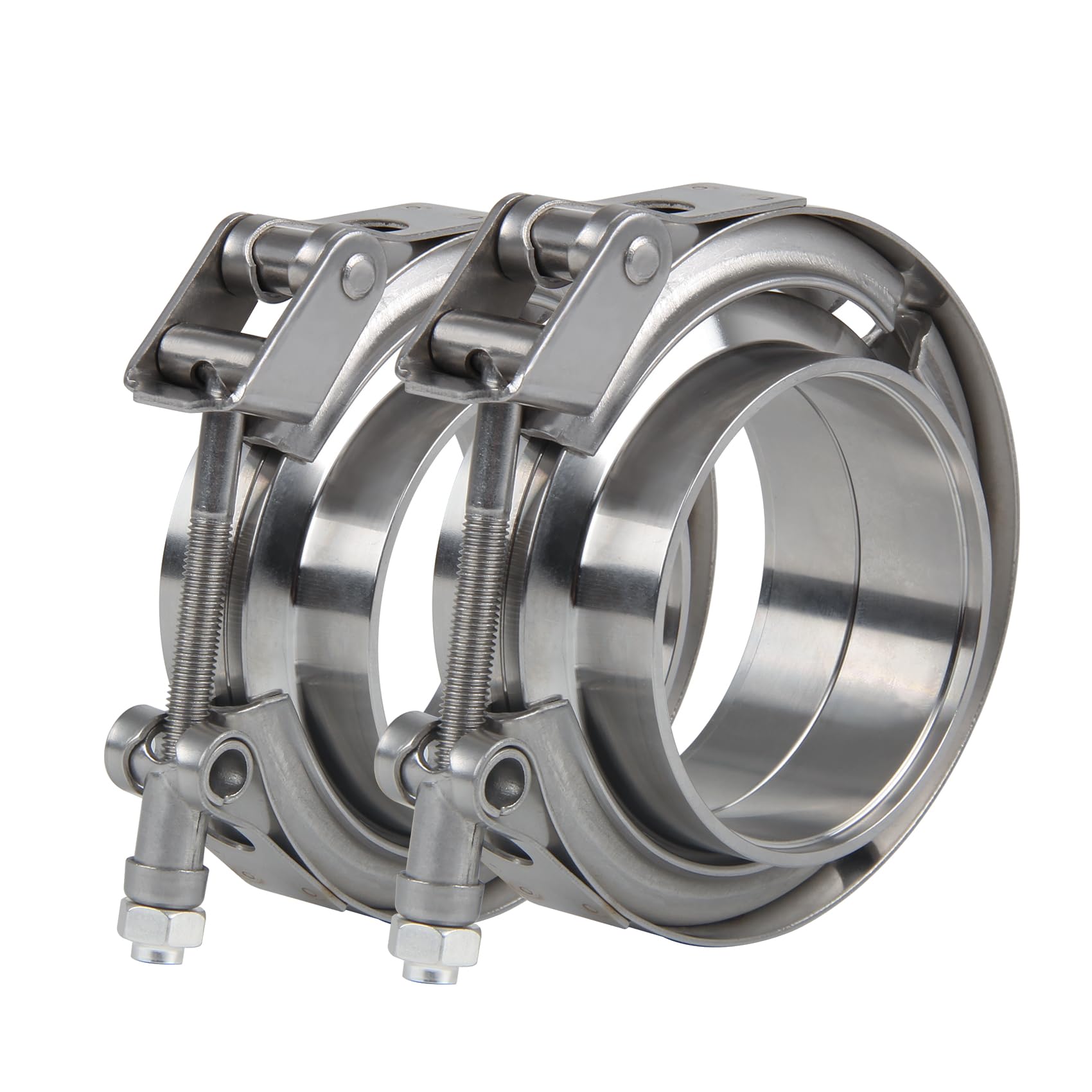 2.5 inch Quick Release V Band Clamp with Male Female Flanges 304 Stainless Steel, 2pcs