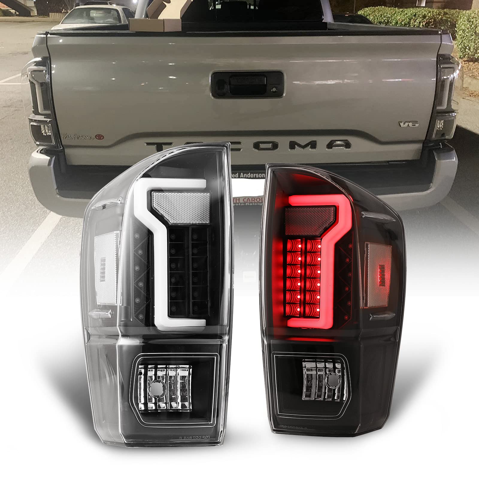 WOLFSTORM LED Tail Light Assembly for 2016-2023 Toyota Tacoma with Turn Light Effect Design, 16-23 Tacoma LED Tail Light Assembly with Black Housing,1 Pair(Clear Lens)
