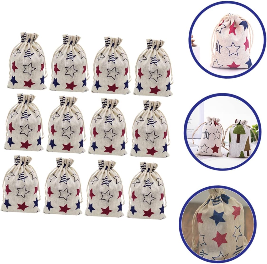 COOPHYA 12pcs Patriotic Drawstring Bags American Flag Star Print present Bags for Independence Day Memorial Day for Candy Cookies Jewelry Party Favors