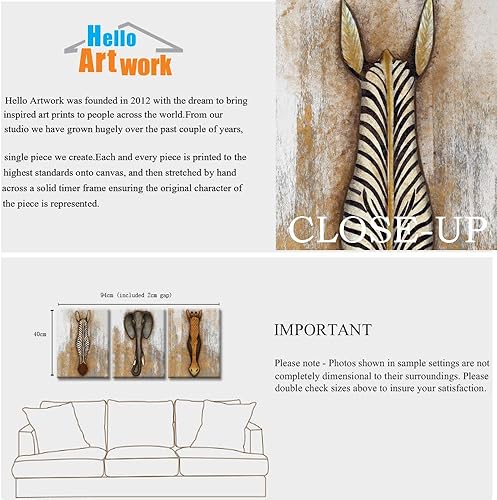 Miniatura 6 de iHAPPYWALL 3 piezas de lienzo de animales africanos vintage, arte de pared, jirafa, cebra, elefante, vida silvestre, ilustraciones para dormitorio,