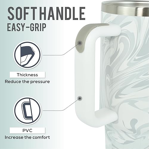 Miniatura 5 de AmzeeWare Vaso aislado de 40 onzas con asa y popote, tapa resistente a fugas para una experiencia óptima de bebidas frías y calientes, acero